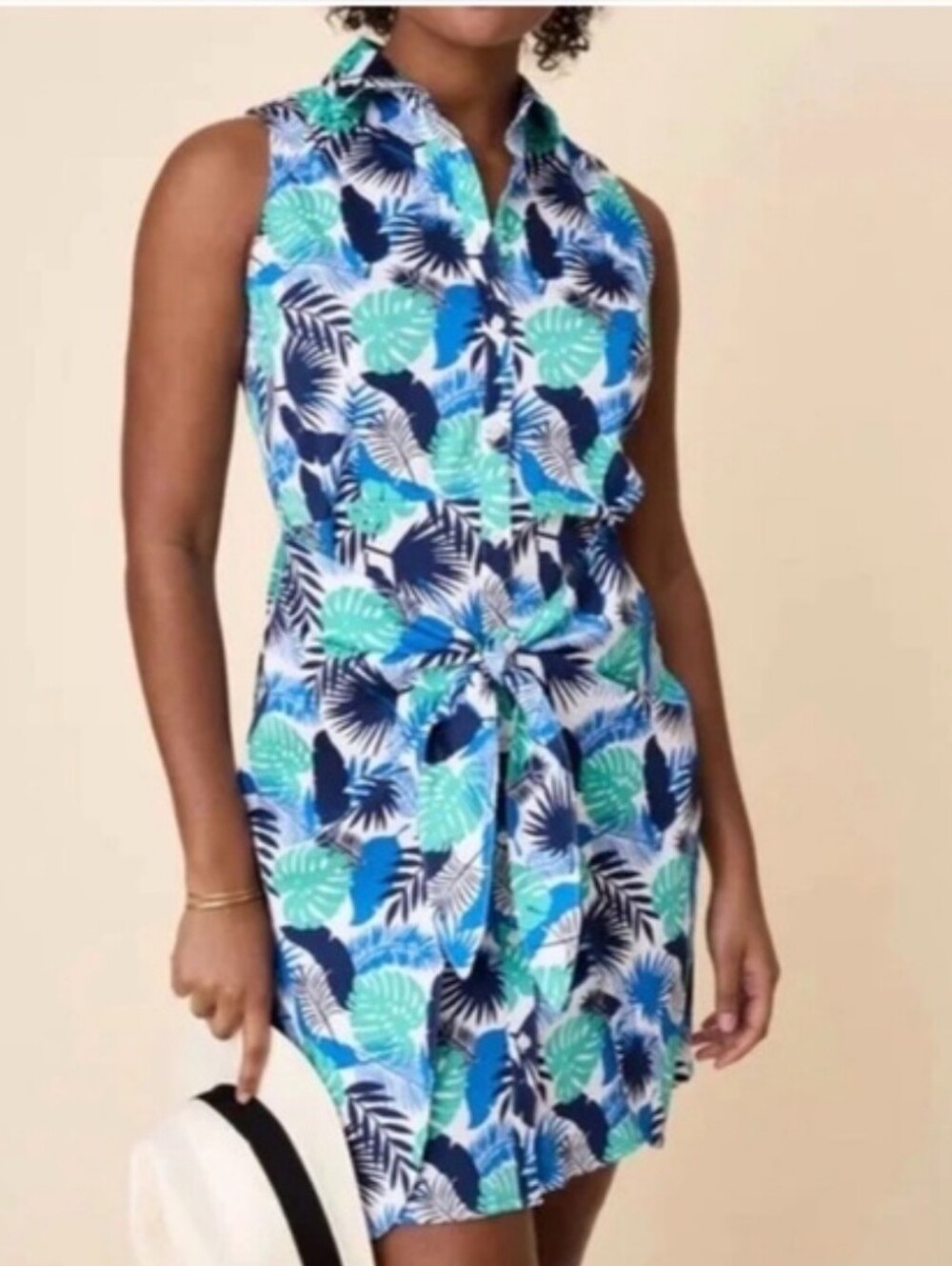 UNTUCKit Navy Teal White Tropical Shirt Midi Dress